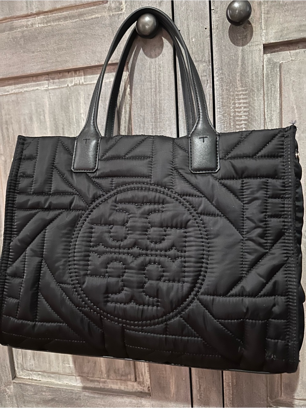 Tory Burch Black Quilted Logo Tote